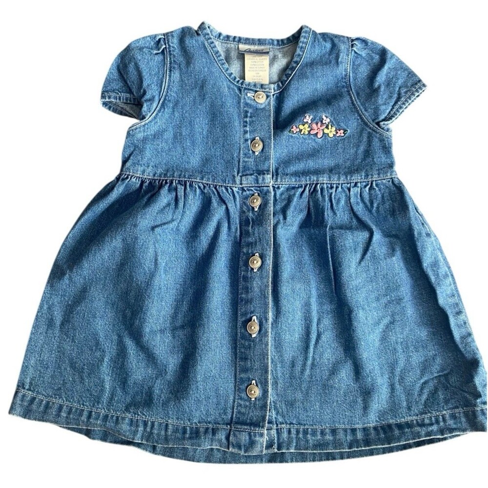 Vintage Carter’s Classics Denim Dress 18M Embroidered Flowers
